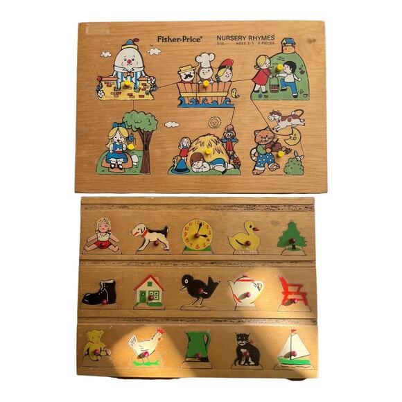set of 2 Fisher Price Quaker Oats Vintage 1971-1972 wooden peg board puzzles - Picture 1 of 3